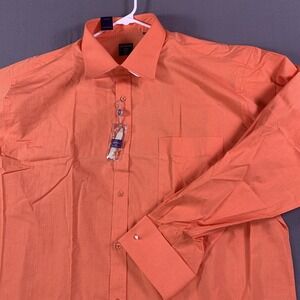 Modena Shirt Mens 19 36-37 Orange Dot Textured Long Sleeve‎ Dress Button Up Tall